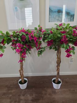 Set of 2 Artificial Bougainvillea Topiary Trees