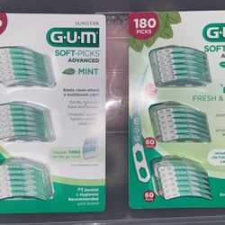 2 packages / SunStar G.U.M Soft-Picks Advanced Mint Includes 6 on-Go- Cases 360  Picks