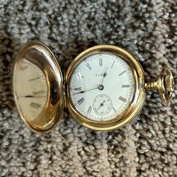 Vtg 1912 14K Yellow Gold Elgin Pocket Watch 17J 12S 1(contact info removed) 53.47g Openface