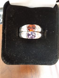 Amethyst And Garnet Sterling Silver Rings Sz 7