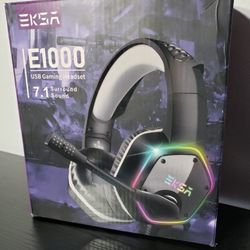 New EKSA E1000 USB Gaming Headset for PC, Computer Headphones W/ Microphone/Mic Noise Cancelling, 7.1 Surround Sound, RGB Light - Wired Headphones