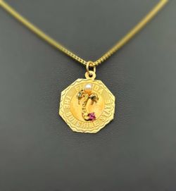 Jewelry Vintage 14k solid yellow Pearl Florida State Ruby Pendant charm