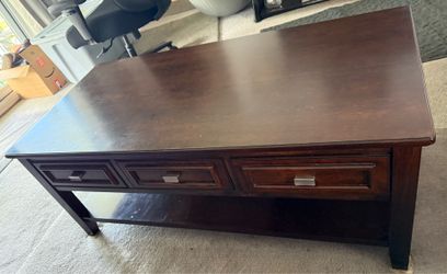 Ashley Furniture Contemporary Dark Wood Coffee Table with Drawers