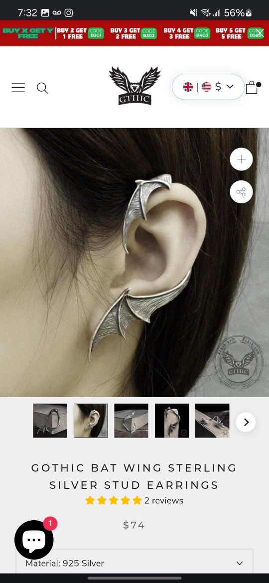 GTHIC Bat Earring Stud