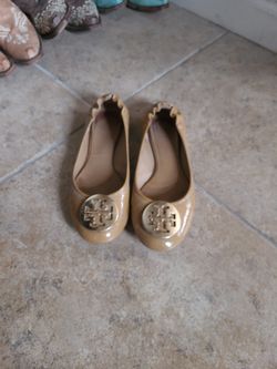 Tan Patent Leathr TB Flats 7.5