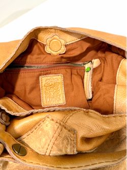 Luca Tan Leather Suede Floral Tooled Shoulder Hobo Handbag Purse Boho Large