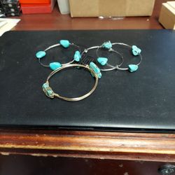 Sold In A Set. 4  Topaz Bracelets, With Silver Bands, Very Nice