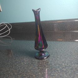 Fenton Marked Black Amethyst Bud Vase Vintage Carnival Glass