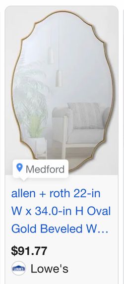 allen + roth 22-in W x 34.0-in H Oval Gold Beveled Wall Mirror