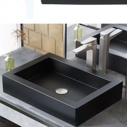Swiss Madison Voltaire Matte Black Ceramic Rectangular Vessel Sink