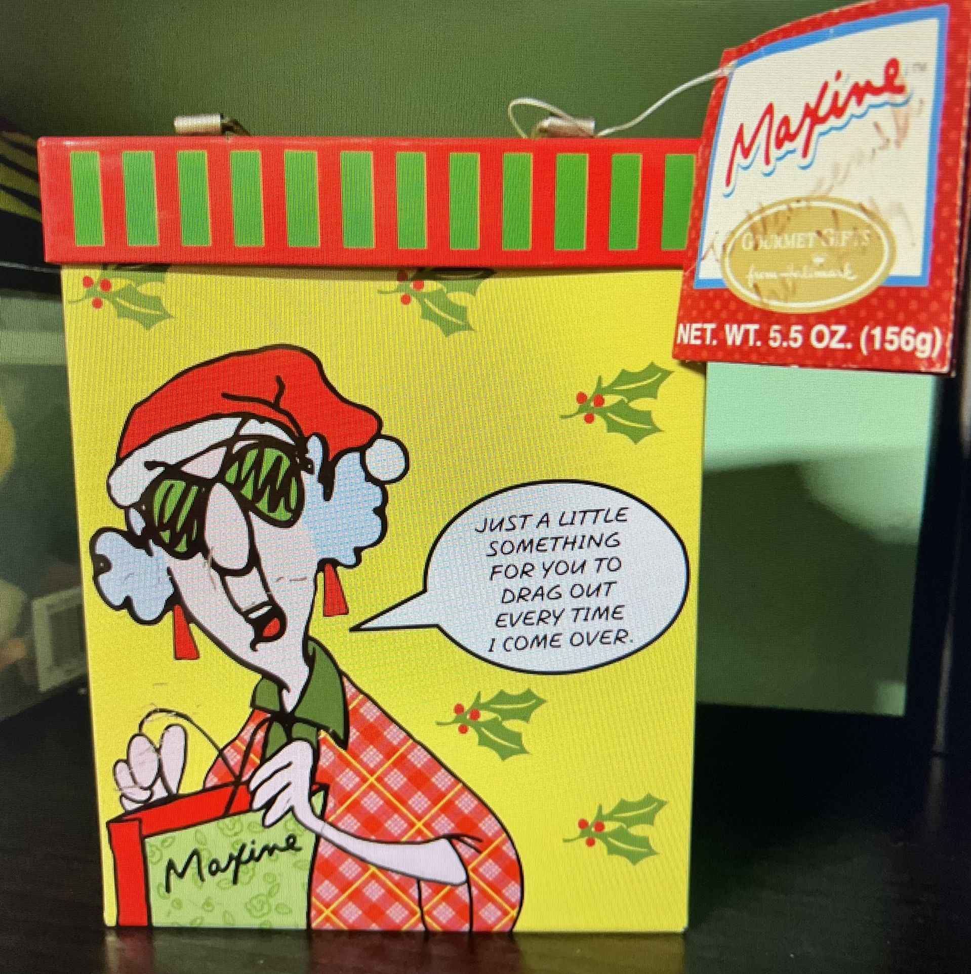Maxine & Floyd Bag Shaped Empty Metal Tin 7" Tall Christmas by Hallmark