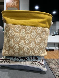 With two handles Yellow  and Burlap pertterned  Fabric Storage  bin   Boxes   with two handles.