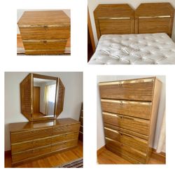 Complete Vintage 1980s Postmodern FULL Bedroom Set – Reeded Brass (5 Piece)
