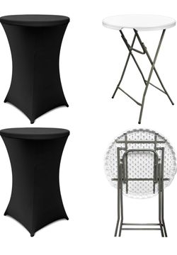2 Sets 32" High Top Round Folding Cocktail Table & Table Covers