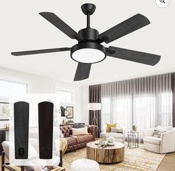 Ceiling Fans with Lights and Remote, 52-inch Indoor/Outdoor Black Modern Fan with Quite Noiseless and Adjustable Light 6 Speed for Patio Living Room B