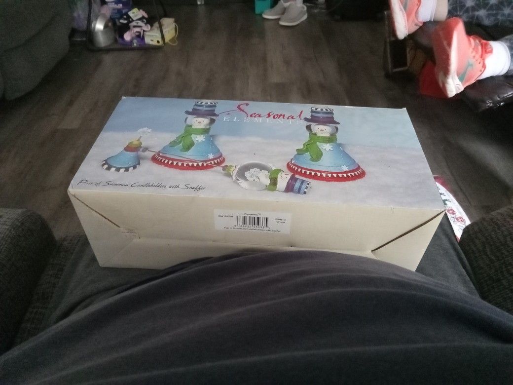 Snowman Candleholders With Snuffer New In Box Local Pickup Only