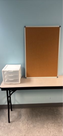 Bulletin board and desktop three drawer storage