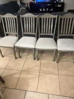 Set of 4 Gray Wood Dining Chairs