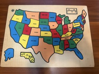 Vintage Wooden Puzzle United States Map USA