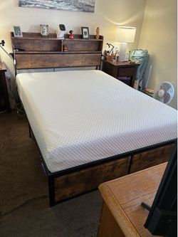 Qween bed frame and mattress and headboard.
