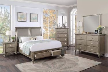 4 Piece Queen Bedroom Set - Queen Bed, Nightstand, Dresser & Mirror (Chest- $295.00)