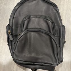 Real black leather back pack book bag
