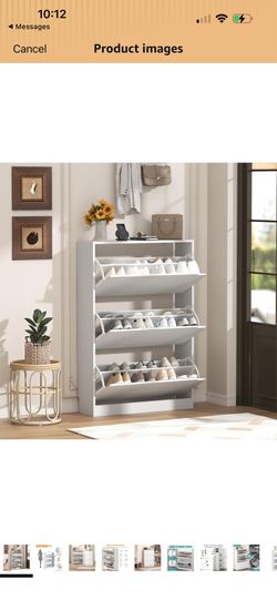 Narrow Shoe Cabinet for Entryway, Slim Shoe Storage Cabinet with 3 Flip Drawers, Hidden Wood Shoe Cabinet Storage, Freestanding Shoe Rack Organizer Fo