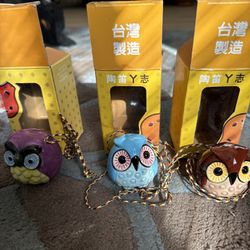 Set of 3 Ceramic Owl Whistles with Neck Cords – Handcrafted Collectibles (Made in Taiwan)