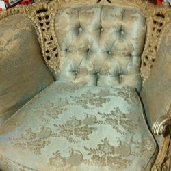 Two Vintage Victorian Revival Winged Back Barrel Chairs