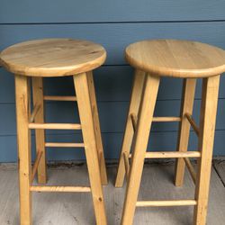 Two Wooden Bar Stools 