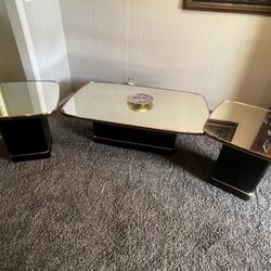 3 Piece Table Set Vintage Mirror Top Side Tables And Coffee Table