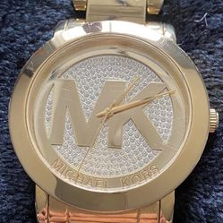 Michael Kors Women's Runway MK Logo Glitz Gold Tone Steel Watch 45mm MK3462