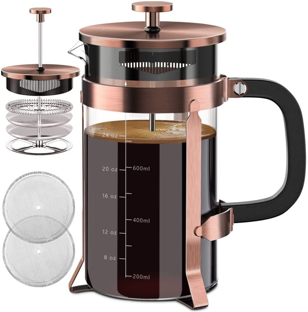 French Press Coffee Maker 34oz 304 Stainless Steel French Press with 4 Filter, Heat Resistant Durable, Easy to Clean, Borosilicate Glass Coffee Press,
