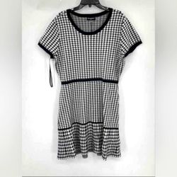 NEW Karl Lagerfeld Womens Black White Houndstooth Checkered A-Line Dress Size XL