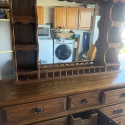 Wood dresser with top mirror
