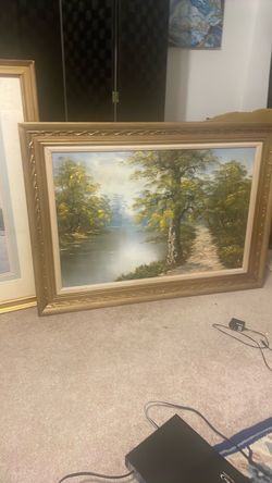Framed Oil Painting Landscape with River