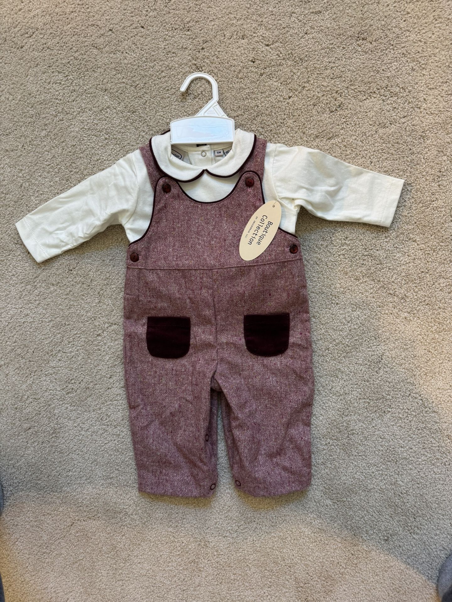 NWT Boutique Collection by Imagewear Boy’s Tweed Overall And Shirt 6 Months