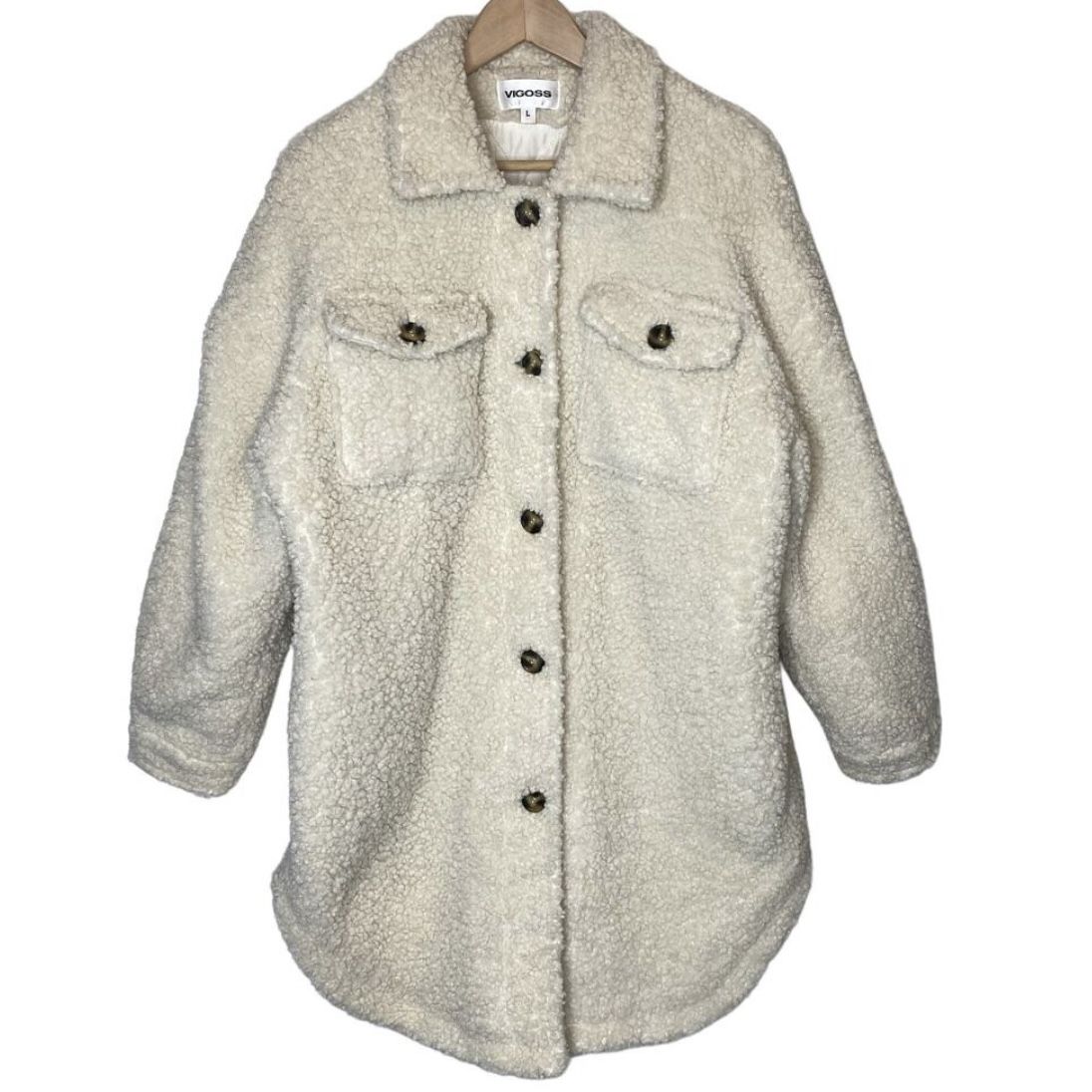 Vigoss Women’s Cream Sherpa Teddy Coat Jacket Size Large