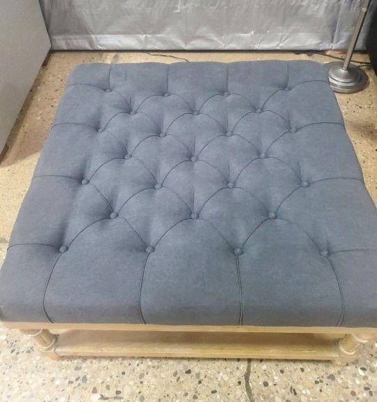 Gray Tufted Square Upholstered Ottoman,(New)