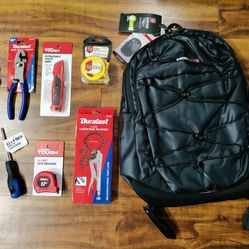 NEW Chain Locking Pliers, 8" Slip Joint Pliers, Utility Tool, 2 Tape Measures 25-ft/12-ft, Screw Driver, Black SWISS Tech BAG