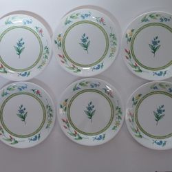 Set Of 6 Corning Corelle MY GARDEN Salad PLATES Blue Yellow Pink Flowers