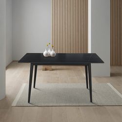 Dining Table, Modern Kitchen Table Set Top with Slate, Metal Base & Legs Very Stable, Dining Room Table and Chairs (Black, 1 Table)