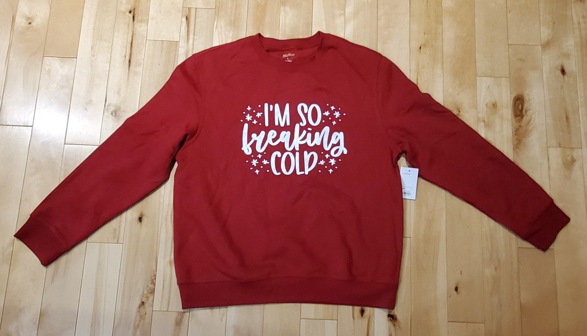 NEW Tek Gear 'I'm So Freaking Cold' Red Crewneck Sweatshirt (L)