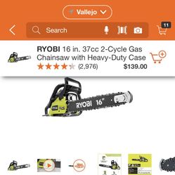 RYOBI 16 INCHES CHAINSAW GAS 37 CC WITH HEAVY DUTY CASE BRAND NEW