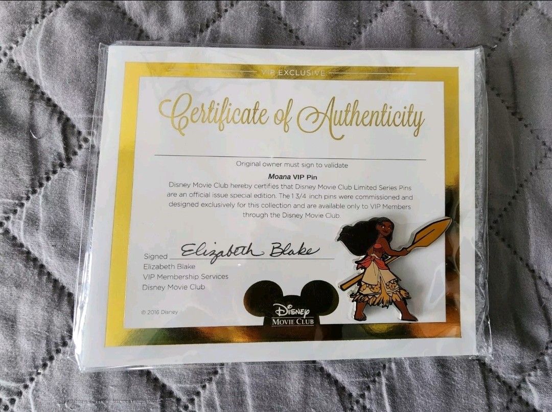 Moana VIP Pin, Disney Movie Club, 2016, Exclusive NEW