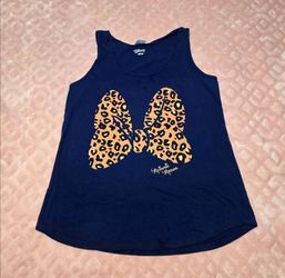 Disney Minnie Mouse Animal Print Bow Tank Top Womens Sz Large Navy Blue