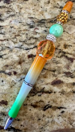 Orange and Green Beaded Pen