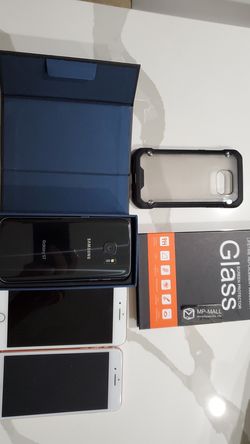 Samsung s7. iPhone 8+ iPhone 7+ two glass protector and a cover