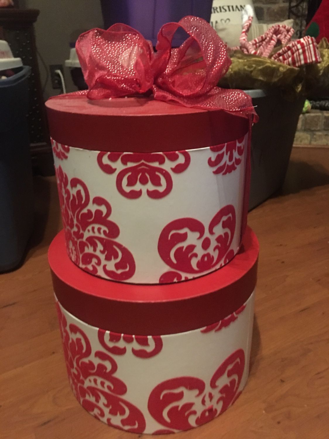 2 Large Decorative Hat Boxes Gift Boxes Christmas