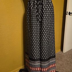 Milumia Women's Boho Vintage Print Pockets Side A Line Maxi Skirt Black